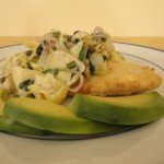 Fried Fish Filet Topped With Warm Italian Salad