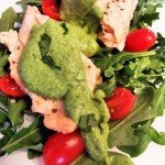 Steamed Salmon with salad and avocado dressing