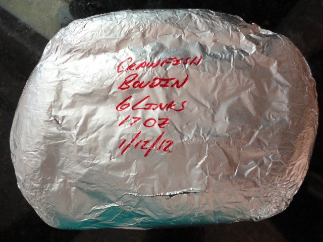 Frozen Package of Homemade Crawfish Boudin Frozen Package of Crawfish Boudin 640x480 Mud Bug Sausage (Louisiana Crawfish Boudin)