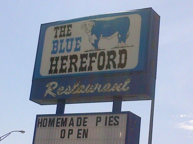 Blue Hereford Restaurant Road Sign in Ford Kansas Blue Hereford Restaurant Road Sign in Ford Kansas 640x480 Reuben Sandwich Review – Blue Hereford Restaurant (Ford, KS)