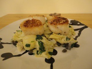 Sauted Sea Scallops with Vermouth on a Bed of Warm Italian Salad