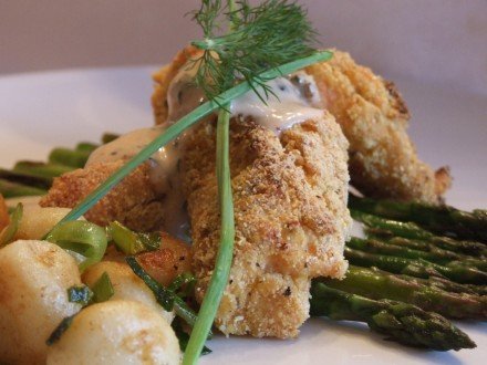 Oven Baked Salmon Goujons with Honey Mustard Mayonnaise