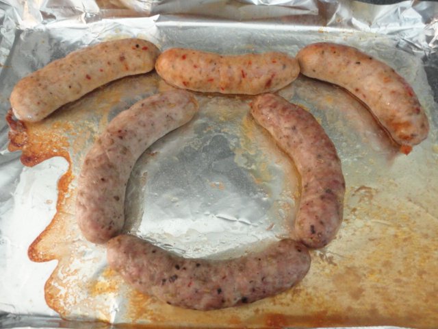 Sausage Cooked on a Baking Sheet