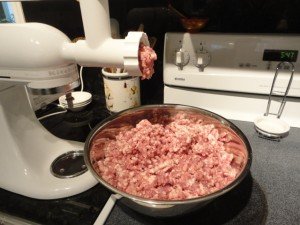 Pork Being Ground with the Kitchen Aid Meat Grinder