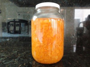 Homemade Dried Apricot Liqueur Steeping in a Large Jar