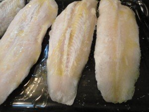 Frozen Fish Filets with Drizzled Olive Oil and Kosher Salt