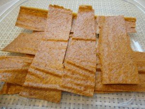 Strips of Peach Fruit Leather