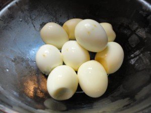Hard Cooked Eggs Peeled in a Bowl