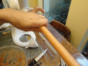 Stuffing Homemade Hot Dog Mixture into a Collagen Casing