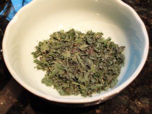 Fresh Dried Hand Crushed Mint Leaves in a Bowl