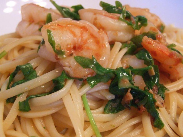 Linguine con gamberetti e rucola - Linguine with prawns and rocket