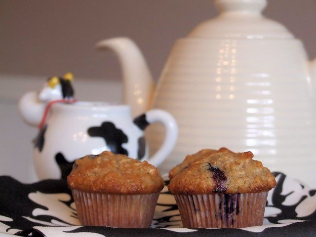 Low fat, healthy blueberry muffins