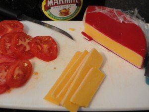 Marmite, Tomatoes and Sharp Cheddar Cheese for a Sandwich