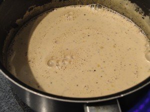 Coffee Ice Cream Batter Being Heated in Sauce Pan