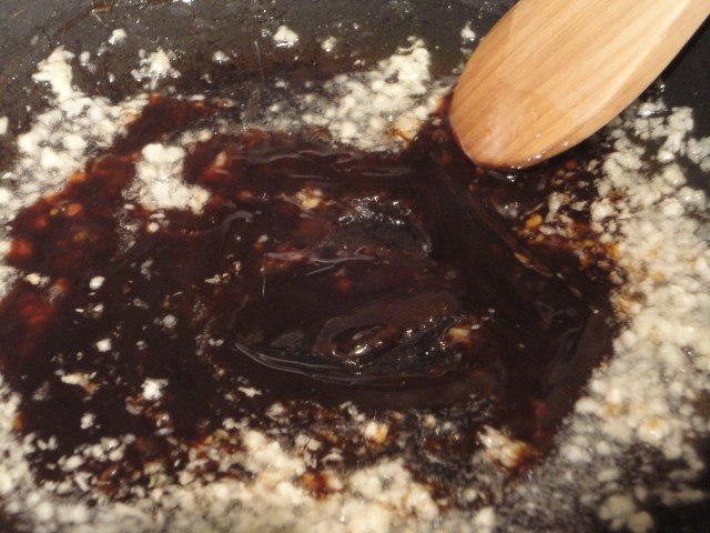 Oyster Sauce and Minced Garlic in Wok