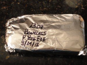 Hand Cut Rib Eye Steak Packaged and Labelled Ready for the Freezer