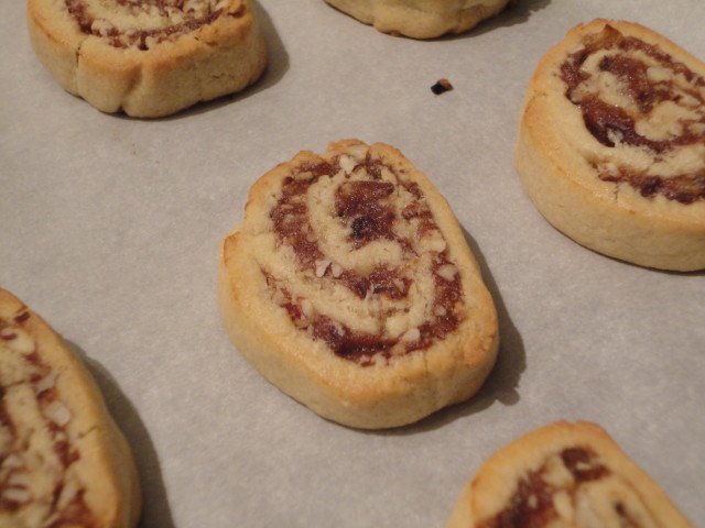 Baked Pinwheel Cookies on Parchment Paper