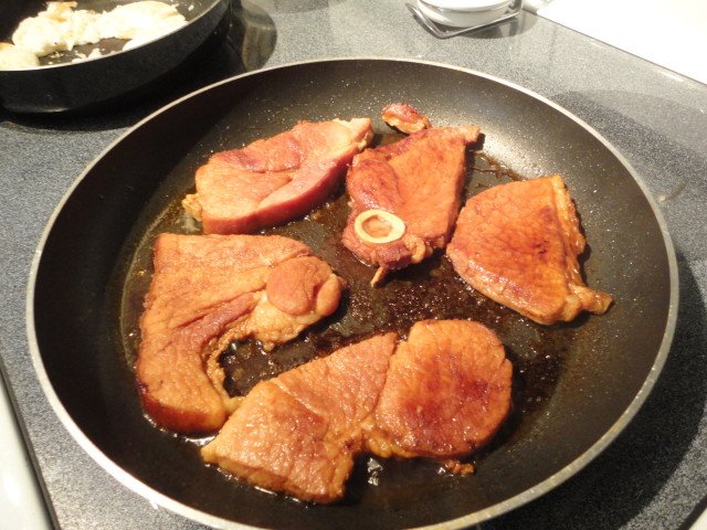 Ham Steak Fully Heated in a Skillet